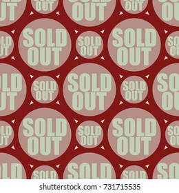 Sold Out seamless pattern with text. Caption inside rounded banner with pop art design and color texture. Sticker on a background.