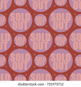 Sold Out seamless pattern with text. Caption inside rounded banner with pop art design and color texture. Sticker on a background.
