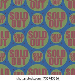 Sold Out seamless pattern with text. Caption inside rounded banner with pop art design and color texture. Sticker on a background.