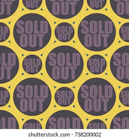 Sold Out seamless pattern with text. Caption inside rounded banner with pop art design and color texture. Sticker on a background.