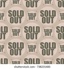 Sold Out seamless pattern with text. Caption inside rounded banner with pop art design and color texture. Sticker on a background.
