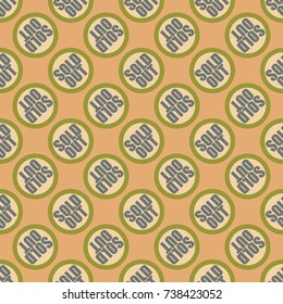 Sold Out seamless pattern with text. Caption inside rounded banner with pop art design and color texture. Sticker on a background.