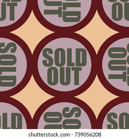 Sold Out seamless pattern with text. Caption inside rounded banner with pop art design and color texture. Sticker on a background.