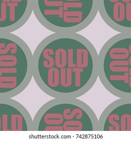 Sold Out seamless pattern with text. Caption inside rounded banner with pop art design and color texture. Sticker on a background.