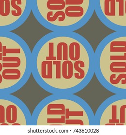 Sold Out seamless pattern with text. Caption inside rounded banner with pop art design and color texture. Sticker on a background.