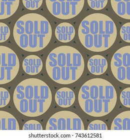 Sold Out seamless pattern with text. Caption inside rounded banner with pop art design and color texture. Sticker on a background.