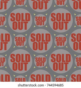 Sold Out seamless pattern with text. Caption inside rounded banner with pop art design and color texture. Sticker on a background.