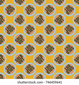 Sold Out seamless pattern with text. Caption inside rounded banner with pop art design and color texture. Sticker on a background.