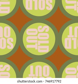 Sold Out seamless pattern with text. Caption inside rounded banner with pop art design and color texture. Sticker on a background.
