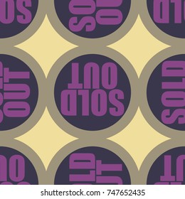 Sold Out seamless pattern with text. Caption inside rounded banner with pop art design and color texture. Sticker on a background.