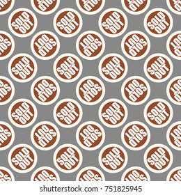 Sold Out seamless pattern with text. Caption inside rounded banner with pop art design and color texture. Sticker on a background.