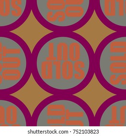 Sold Out seamless pattern with text. Caption inside rounded banner with pop art design and color texture. Sticker on a background.