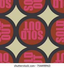 Sold Out seamless pattern with text. Caption inside rounded banner with pop art design and color texture. Sticker on a background.