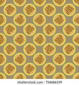 Sold Out seamless pattern with text. Caption inside rounded banner with pop art design and color texture. Sticker on a background.