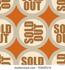 Sold Out seamless pattern with text. Caption inside rounded banner with pop art design and color texture. Sticker on a background.