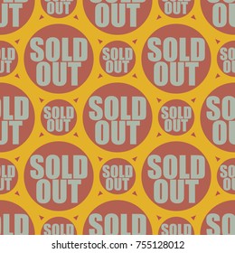 Sold Out seamless pattern with text. Caption inside rounded banner with pop art design and color texture. Sticker on a background.