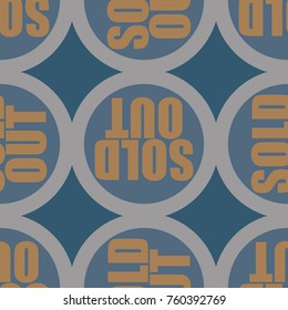 Sold Out seamless pattern with text. Caption inside rounded banner with pop art design and color texture. Sticker on a background.