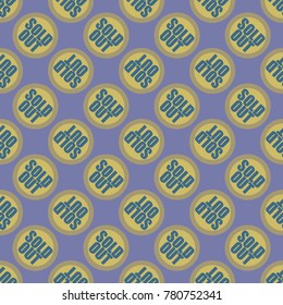 Sold Out seamless pattern with text. Caption inside rounded banner with pop art design and color texture. Sticker on a background.