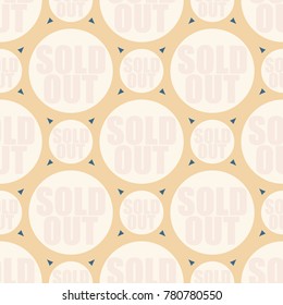 Sold Out seamless pattern with text. Caption inside rounded banner with pop art design and color texture. Sticker on a background.