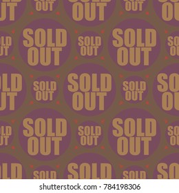 Sold Out seamless pattern with text. Caption inside rounded banner with pop art design and color texture. Sticker on a background.