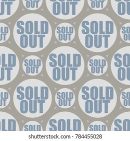 Sold Out seamless pattern with text. Caption inside rounded banner with pop art design and color texture. Sticker on a background.