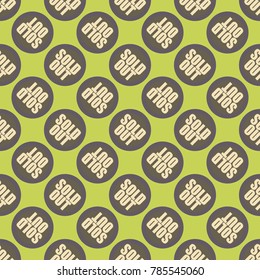 Sold Out seamless pattern with text. Caption inside rounded banner with pop art design and color texture. Sticker on a background.