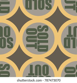 Sold Out seamless pattern with text. Caption inside rounded banner with pop art design and color texture. Sticker on a background.