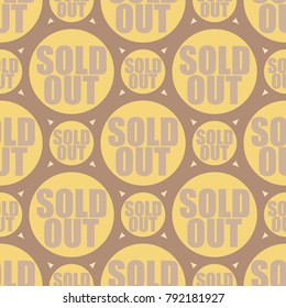 Sold Out seamless pattern with text. Caption inside rounded banner with pop art design and color texture. Sticker on a background.