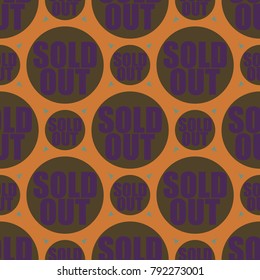 Sold Out seamless pattern with text. Caption inside rounded banner with pop art design and color texture. Sticker on a background.