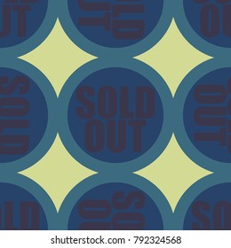 Sold Out seamless pattern with text. Caption inside rounded banner with pop art design and color texture. Sticker on a background.