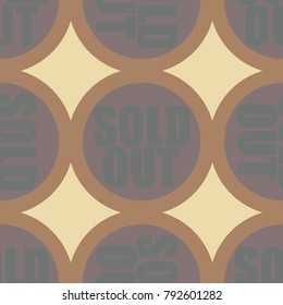 Sold Out seamless pattern with text. Caption inside rounded banner with pop art design and color texture. Sticker on a background.