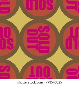 Sold Out seamless pattern with text. Caption inside rounded banner with pop art design and color texture. Sticker on a background.