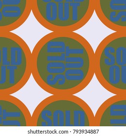 Sold Out seamless pattern with text. Caption inside rounded banner with pop art design and color texture. Sticker on a background.