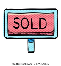 Sold out sign halftone icon hand drawn color vector illustration