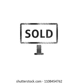 Sold out sign icon in halftone style. Black and white monochrome vector illustration.