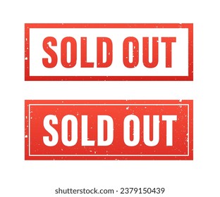 Sold out stamp set, empty rectangular boxes on rubber stamp in grunge style. Vintage set of texture frames in old red color, sold out item for your product. Vector illustration