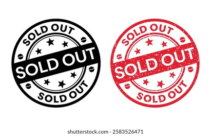 SOLD OUT stamp, star border, vector on white background