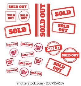 Sold out stamps. Sale banner. Sticker or discount label, promotion poster. badge template