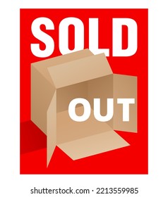 Sold Out sticker or web badge - empty carton box and text - sorry for unavailability of items
