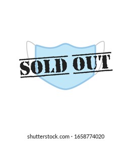 Sold Out, Out of Stock, Disposable Medical Face Mask, Dental Mask, Protective Face Guard, Vector Icon Symbol Illustration Background