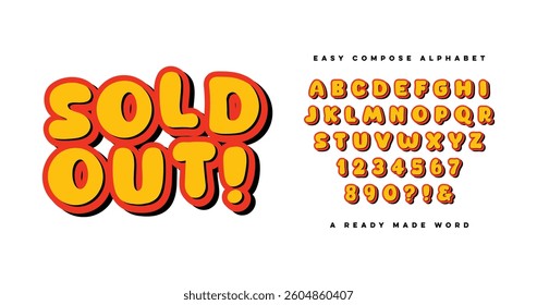 Sold Out. Stylish typography composite alphabet. Easy use design font. Vector display letters suitable for poster headlines, magazines, food shops, snacks, appealing to children and teenagers.