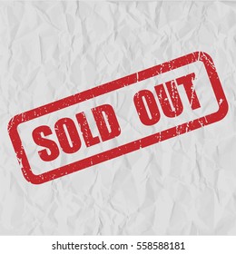 Sold Out text rubber seal stamp watermark. Caption inside rounded rectangular banner with grunge design and dirty texture. Slanted vector ink sticker on paper background
