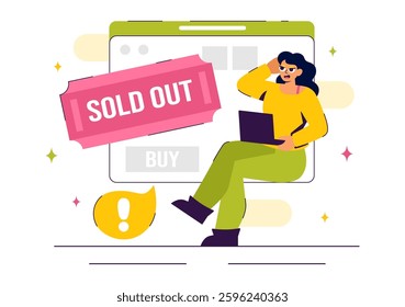 Sold Out Vector Illustration featuring a Shopping Message or Special Offer Indicating Product Unavailability in a Flat Style Cartoon Background