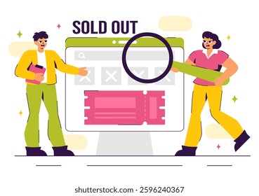 Sold Out Vector Illustration featuring a Shopping Message or Special Offer Indicating Product Unavailability in a Flat Style Cartoon Background