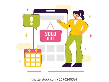 Sold Out Vector Illustration featuring a Shopping Message or Special Offer Indicating Product Unavailability in a Flat Style Cartoon Background