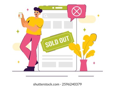 Sold Out Vector Illustration featuring a Shopping Message or Special Offer Indicating Product Unavailability in a Flat Style Cartoon Background
