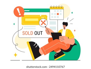 Sold Out Vector Illustration with Shopping Message or Special Offer Indicating the Product is Sold in a Flat Style Cartoon Background