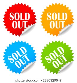 Sold out vector stickers set isolated on white background, web design flat elements for online shop or website