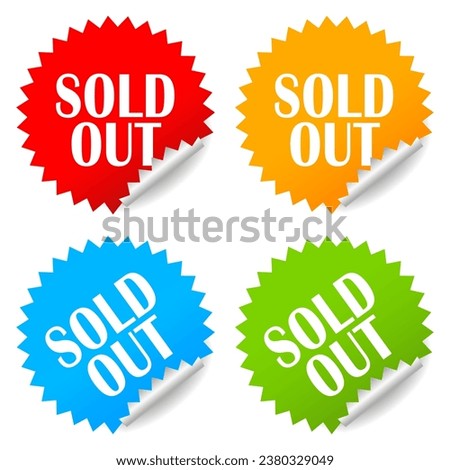 Sold out vector stickers set isolated on white background, web design flat elements for online shop or website