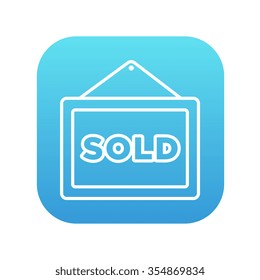 Vender un icono de línea de carteles para web, móviles e infografías. Icono de blanco vector en el cuadrado de gradiente azul con esquinas redondeadas aisladas en fondo blanco.